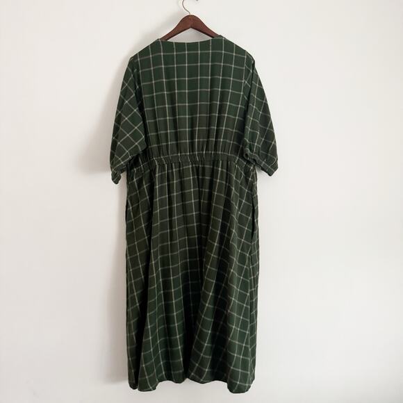 PACT Fireside Flannel Crossover Midi Dress Mountain View Check Green XL - Picture 9 of 13